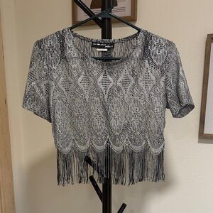 Elegant Vintage Silver Fringe Crop Top